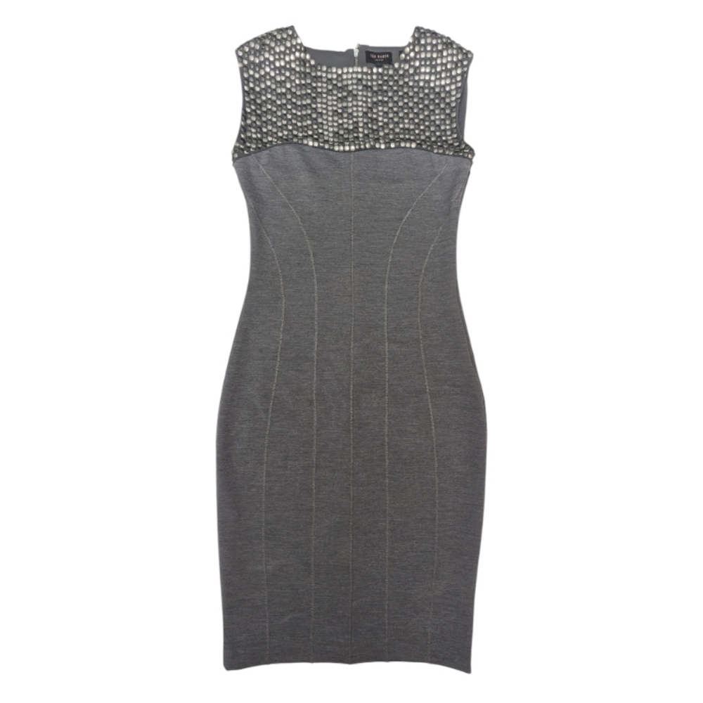Ted Baker London Lamu Studded Panel Wool Blend Gray Bodycon Midi Dress Formal 4